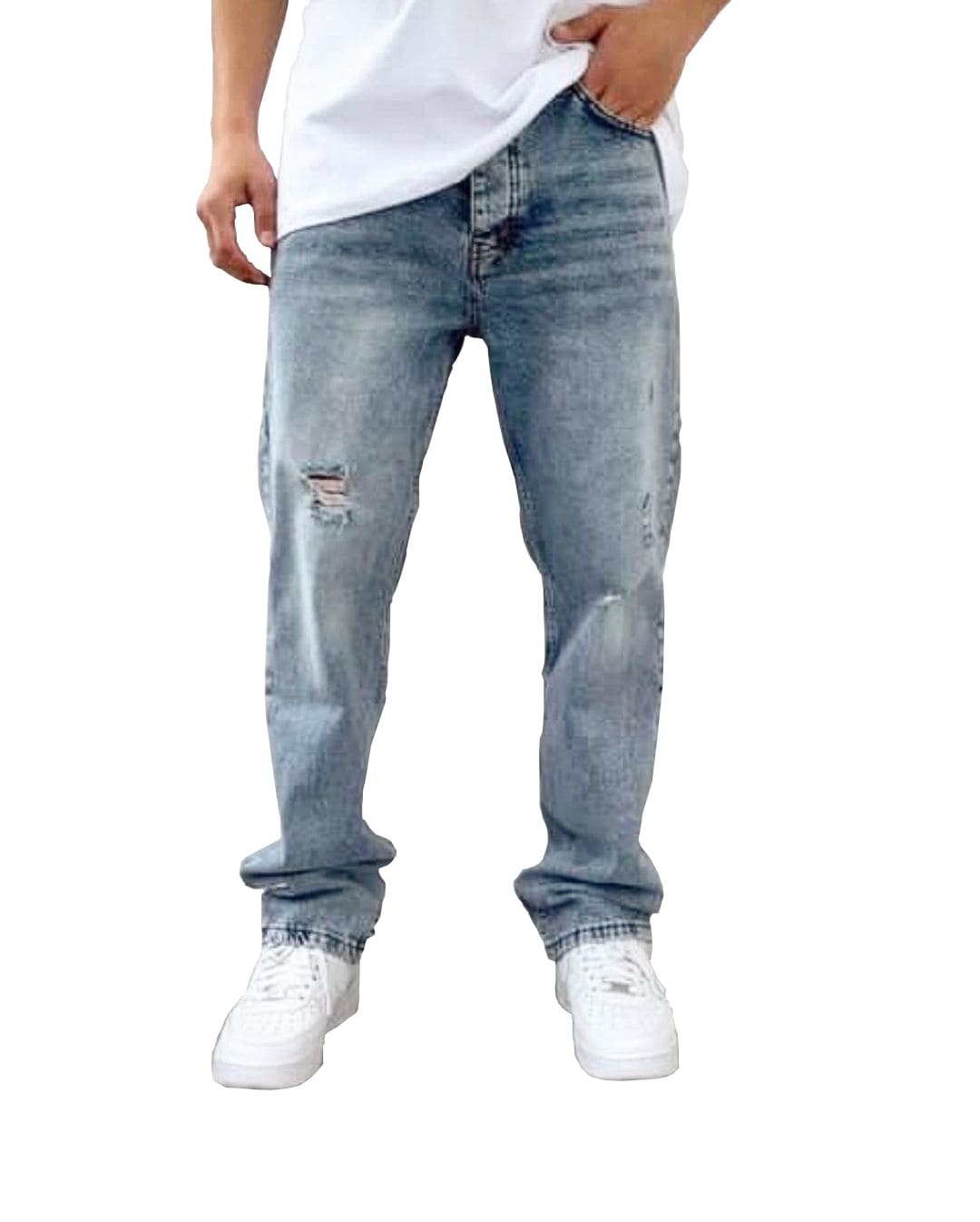 Baggy Jeans mit Riss - Hellblau