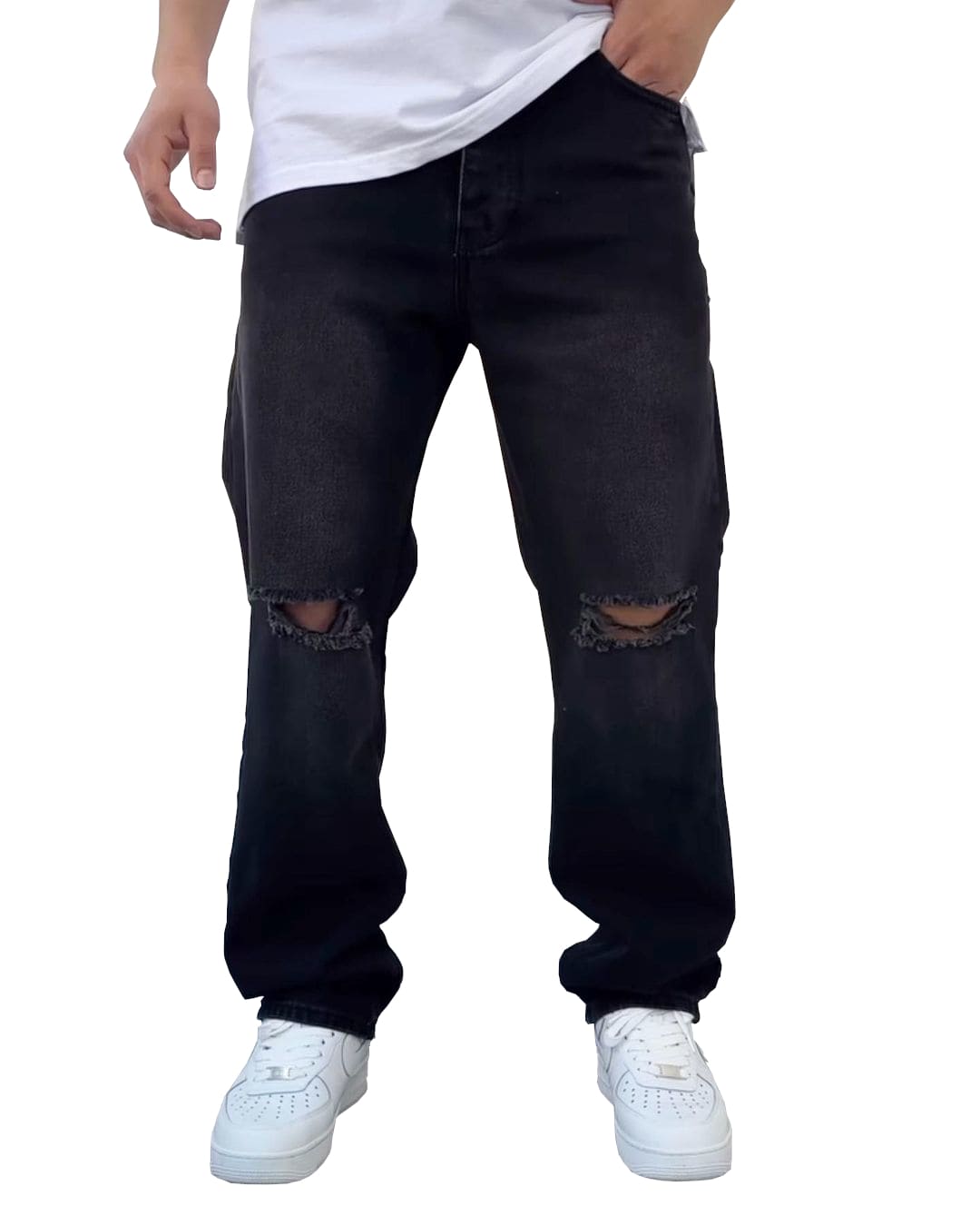 Baggy Jeans mit Riss - Schwarz