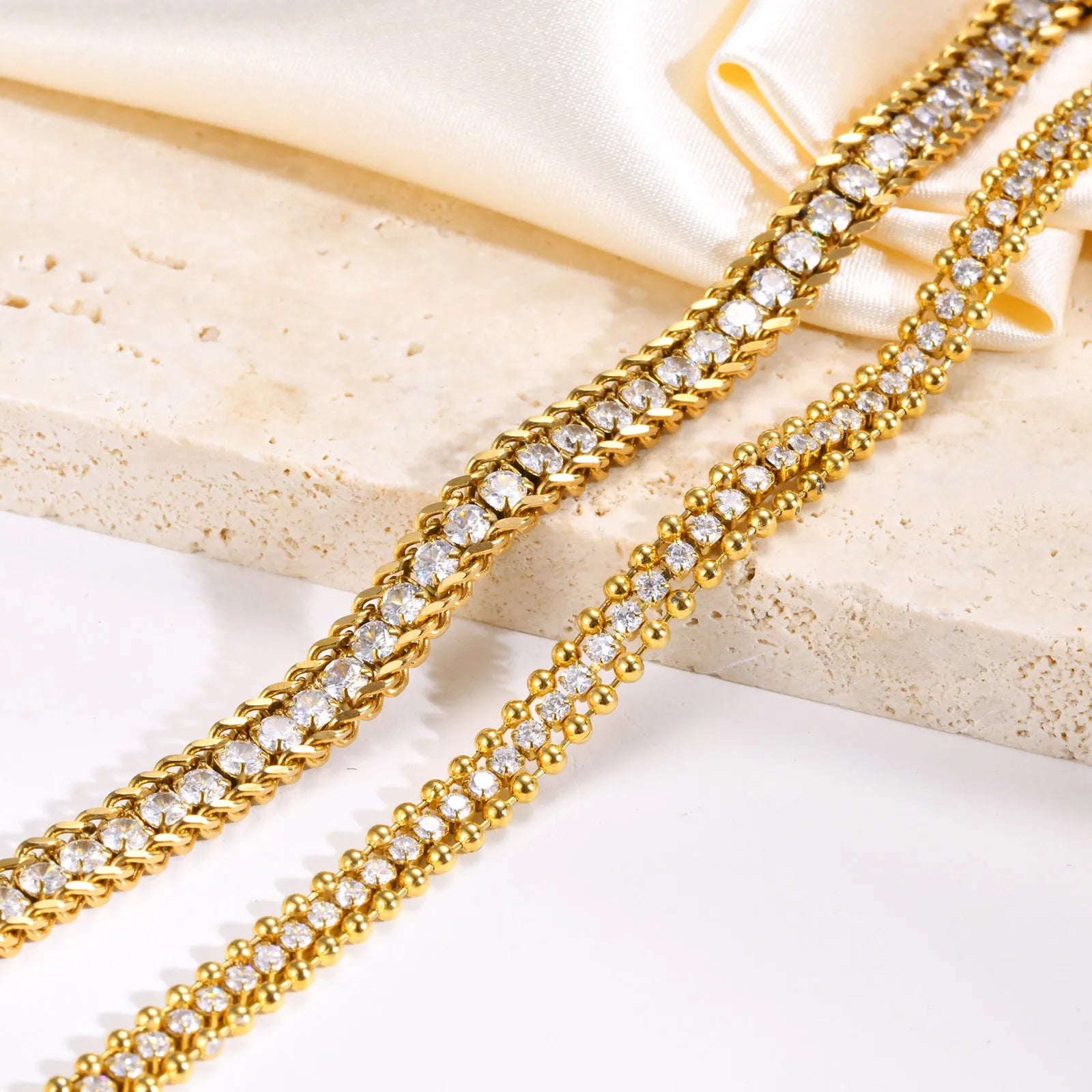 Bullet Armband mit weißen Diamanten für Damen - 18K Gelbgold vergoldet