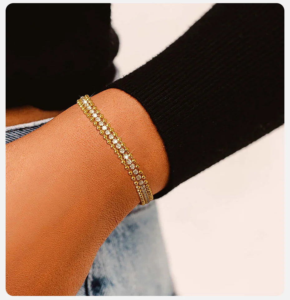 Bullet Armband mit weißen Diamanten für Damen - 18K Gelbgold vergoldet Handgelenkt