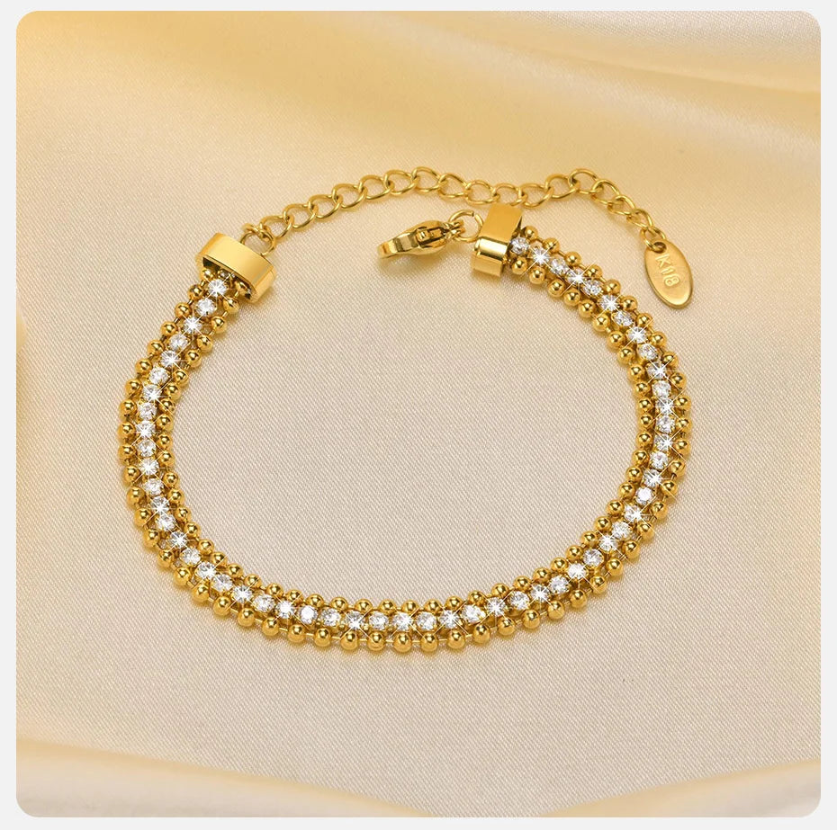 Bullet Armband mit weißen Diamanten für Damen - 18K Gelbgold vergoldet