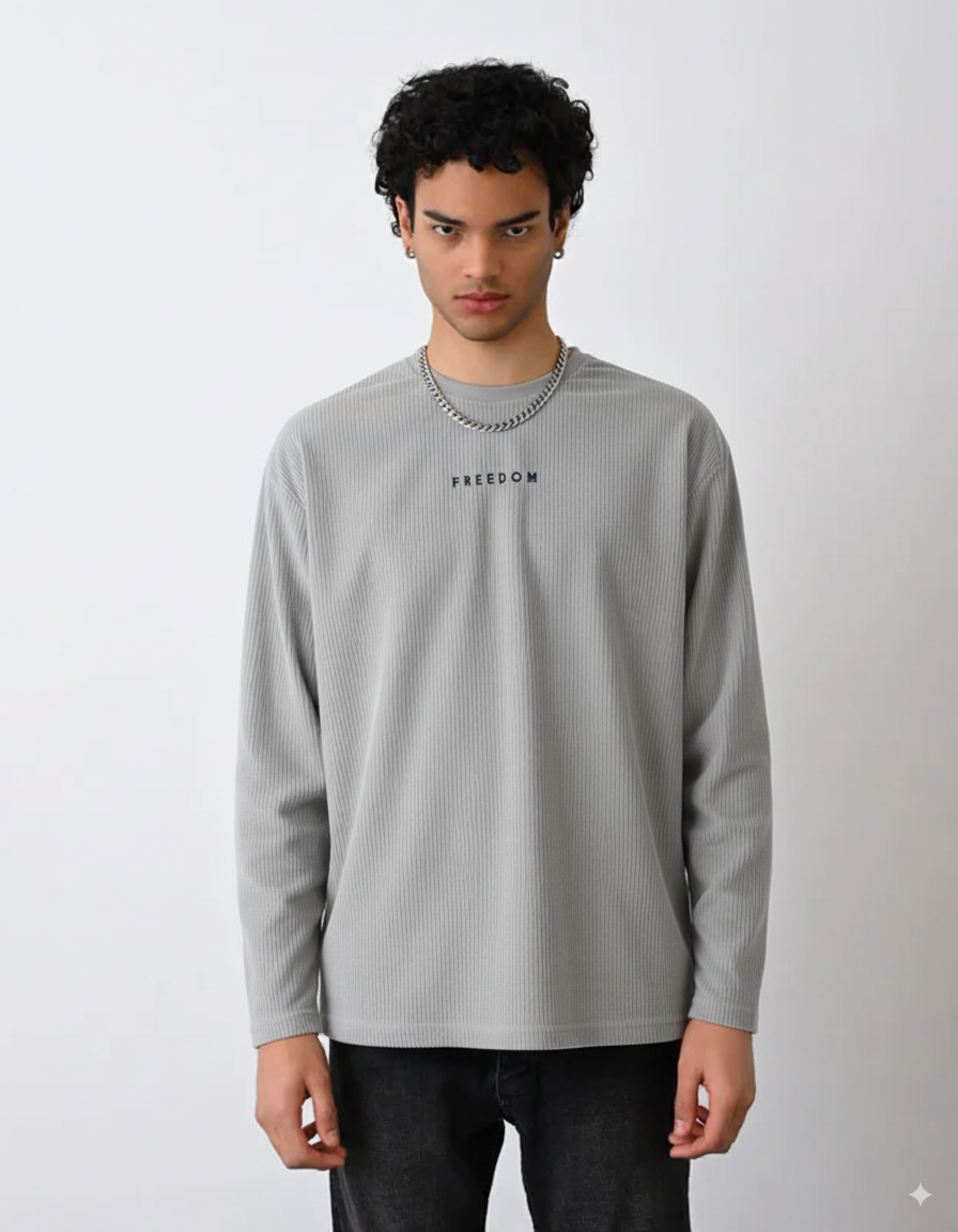 Cord Langarmshirt Freedom - Grau