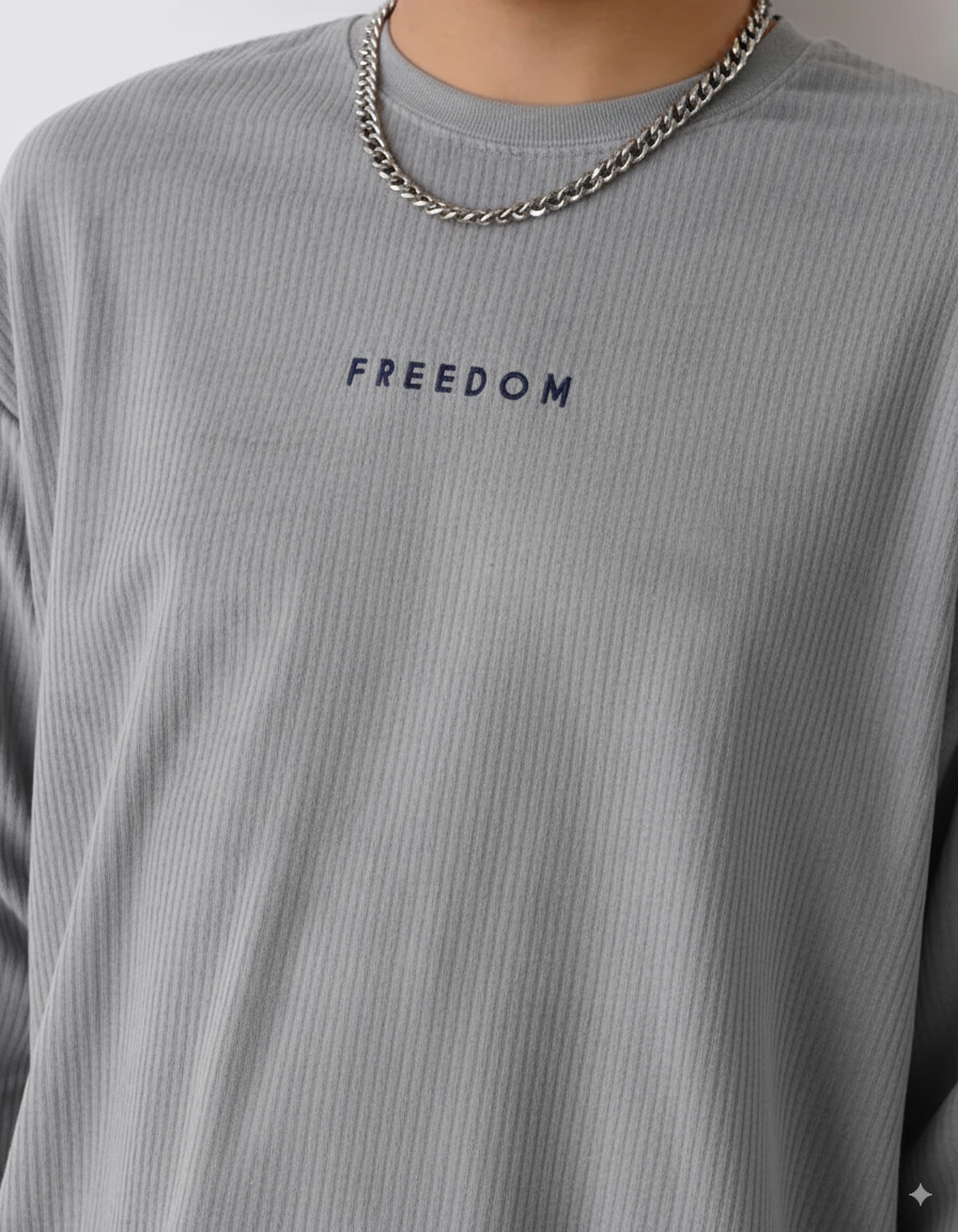 Cord Langarmshirt Freedom - Grau