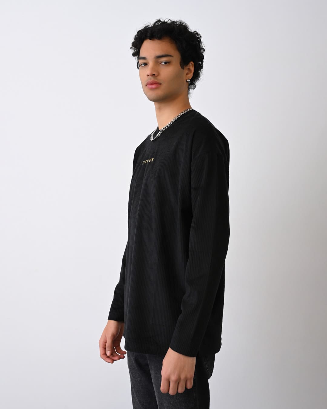 Cord Langarmshirt Freedom für Herren- Schwarz 