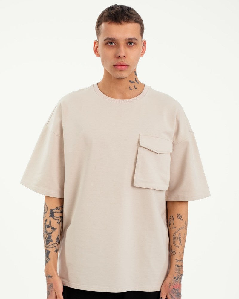 Oversize T-Shirt mit Tasche - Creme