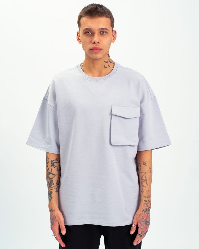 Oversize T-Shirt mit Tasche - Grau