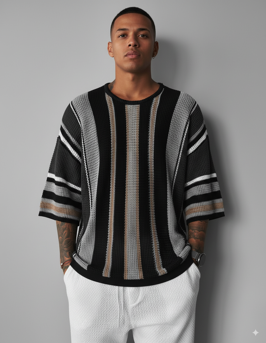 Gestricktes Oversize Shirt - Schwarz