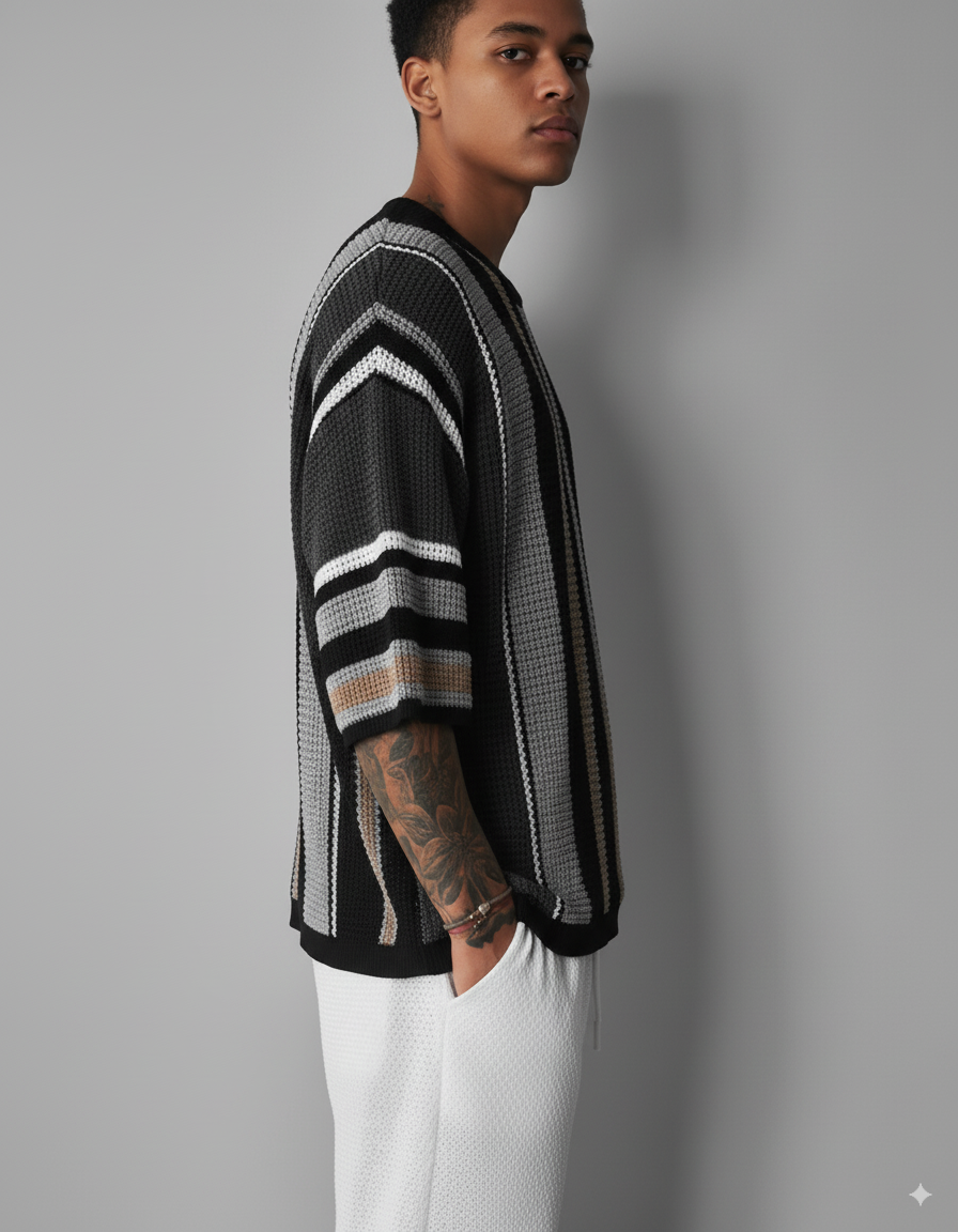 Gestricktes Oversize Shirt - Schwarz