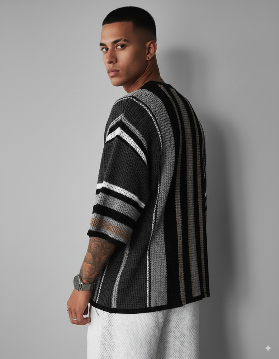 Gestricktes Oversize Shirt - Schwarz