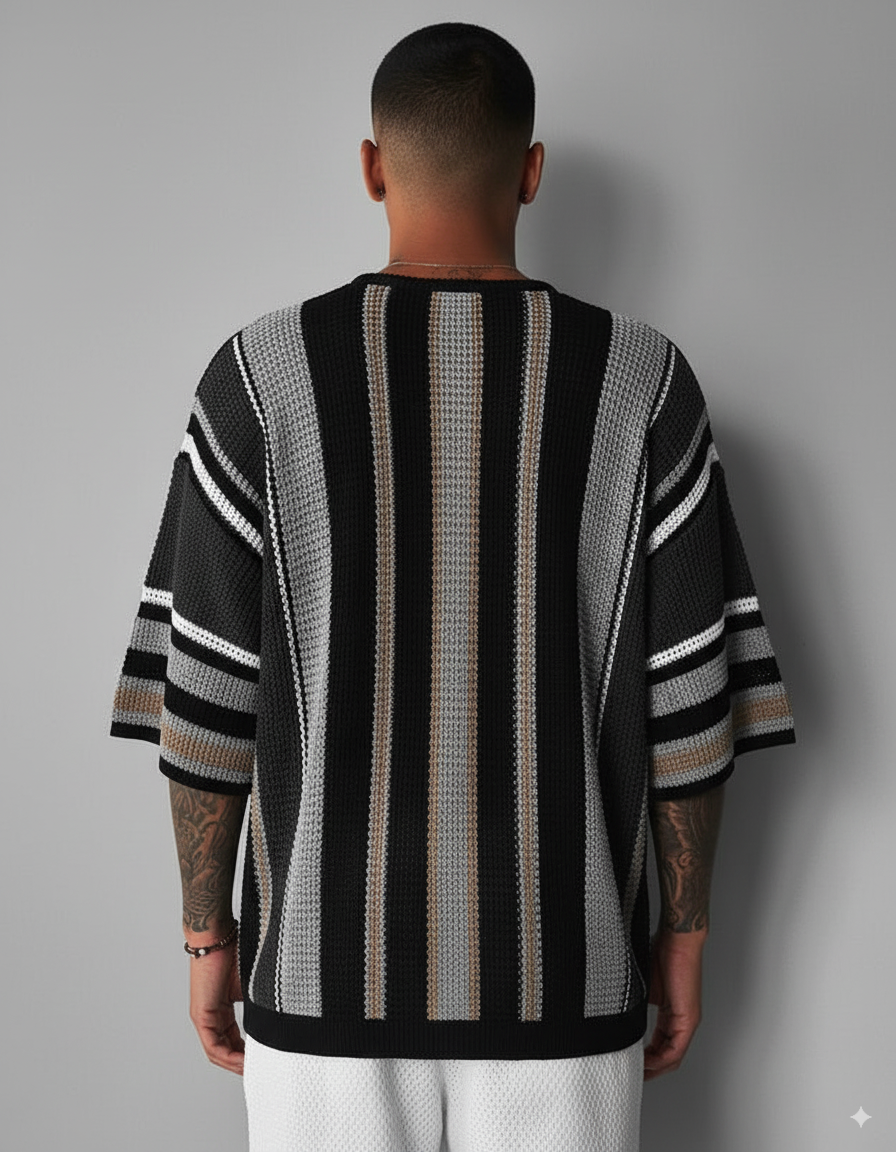 Gestricktes Oversize Shirt - Schwarz