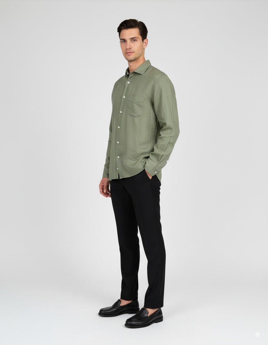 Langärmliges Leinenhemd - Khaki 1