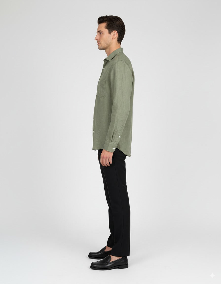 Langärmliges Leinenhemd - Khaki 3