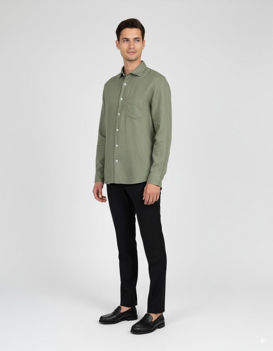 Langärmliges Leinenhemd - Khaki 4