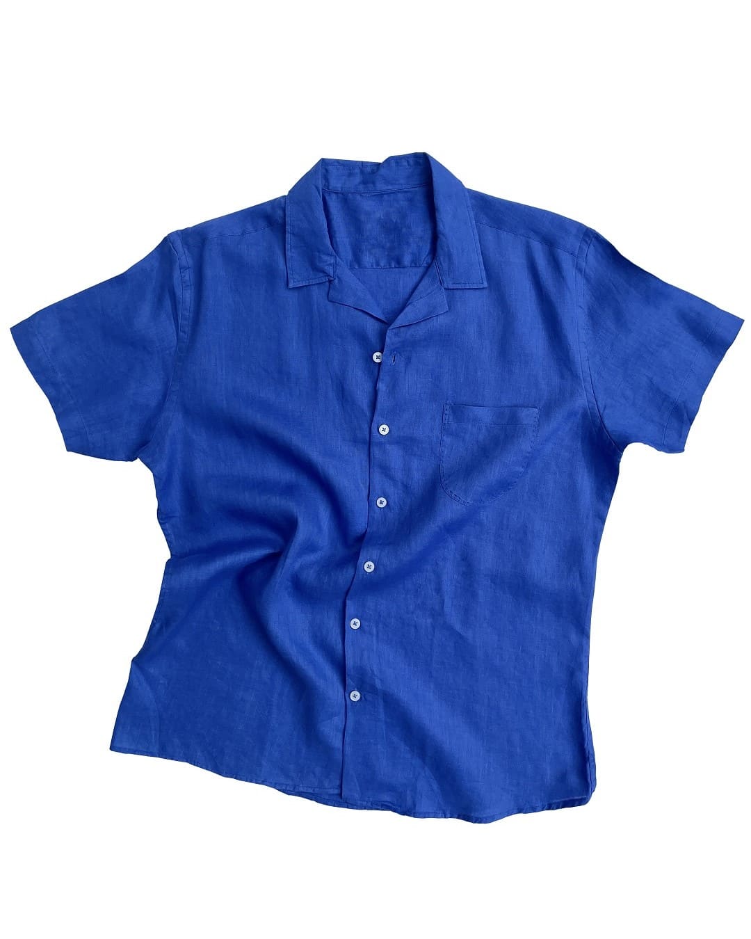 Kurzärmliges Leinenhemd - Blau