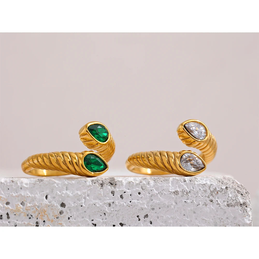 Snake Ring mit weißem Stein - Gelbgold vergoldet