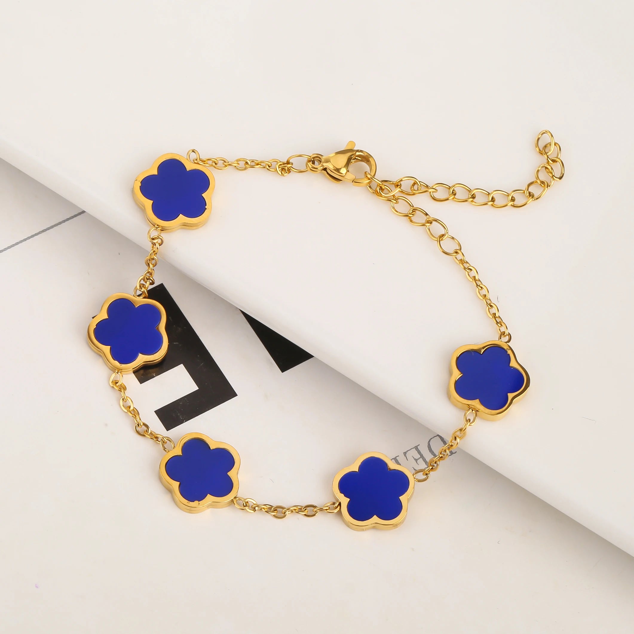 Kleeblatt Armband Schlicht in Blau - Gelbgold vergoldet