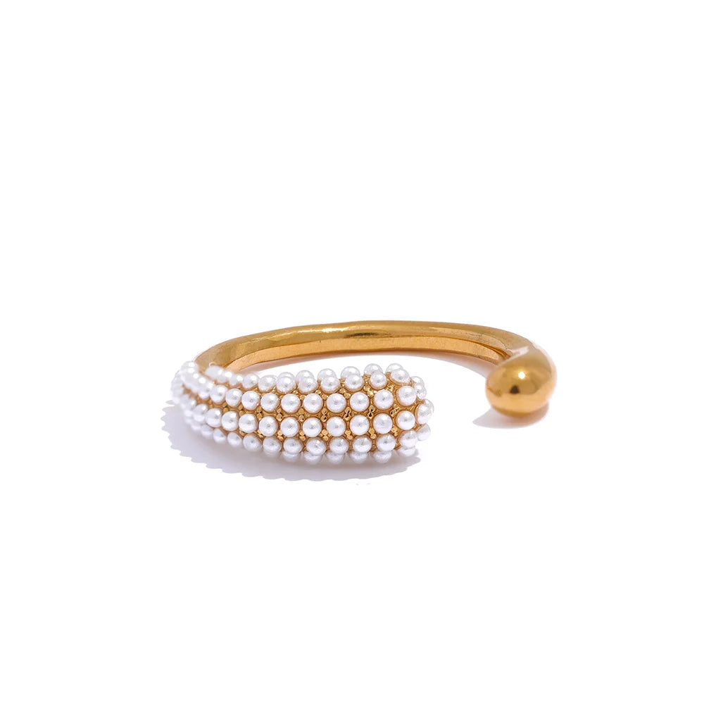 Offener Ring mit Perlen - Gelbgold vergoldet