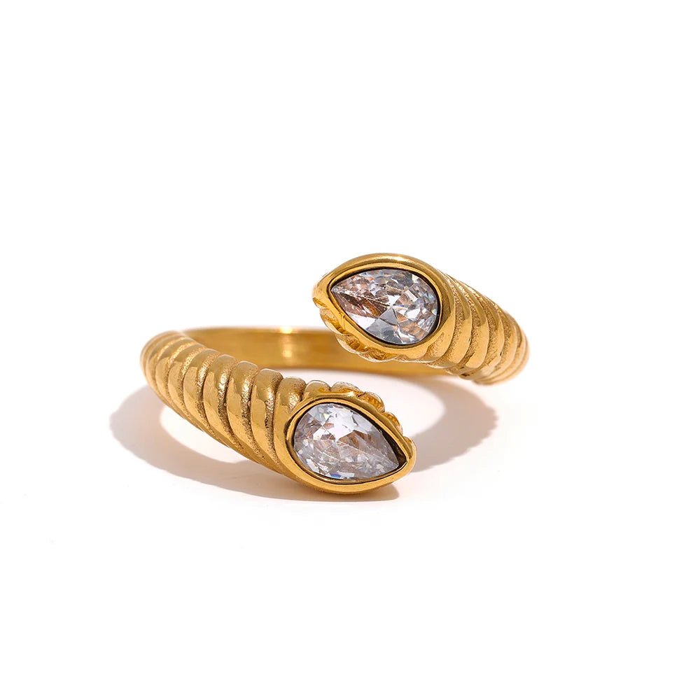 Snake Ring mit weißem Stein - Gelbgold vergoldet