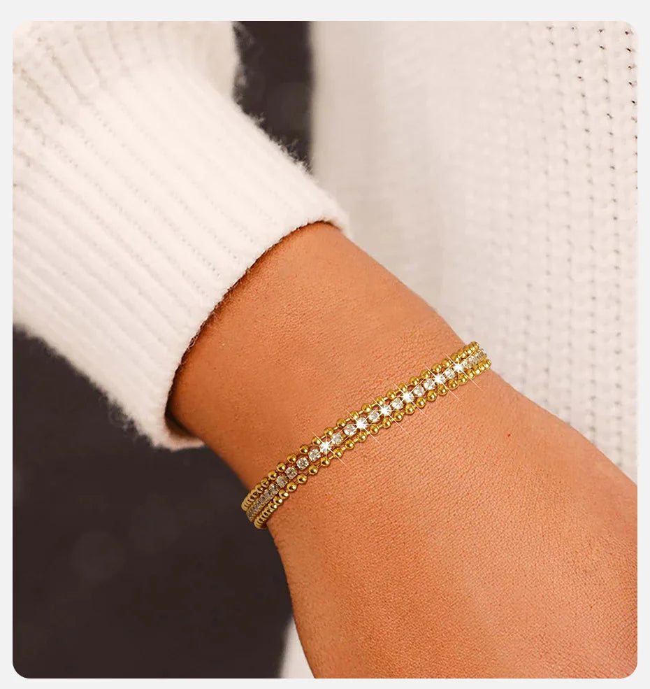 Bullet Armband mit weißen Diamanten für Damen - 18K Gelbgold vergoldet