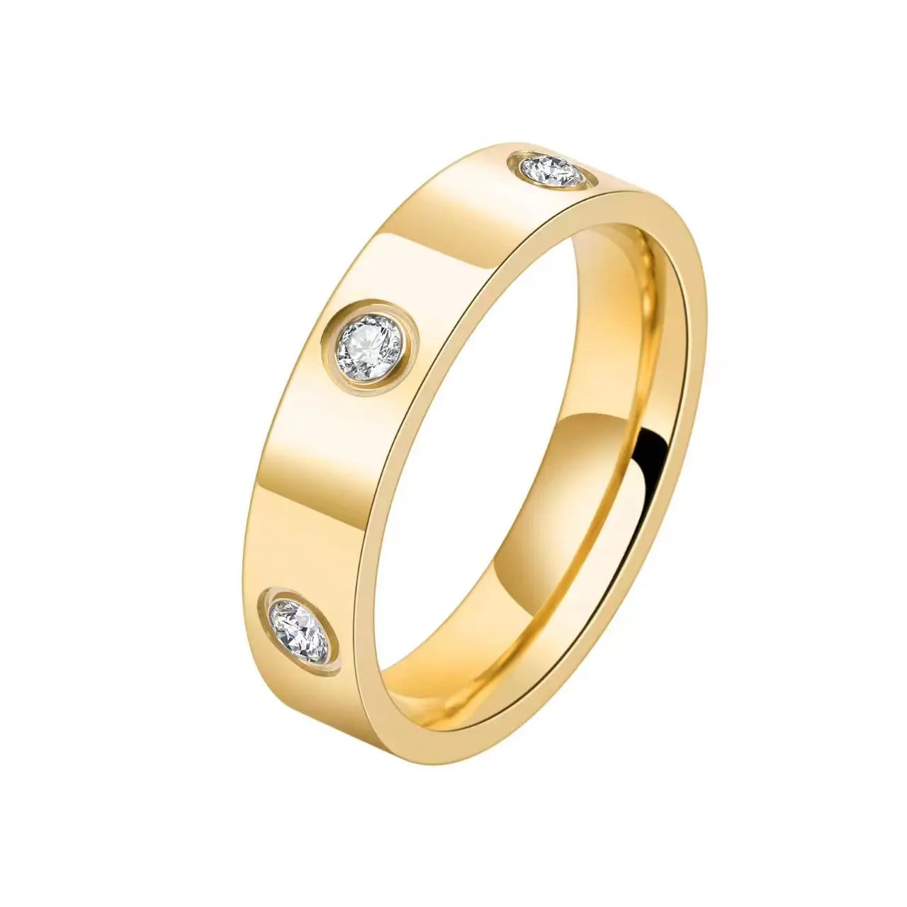 Love Ring mit sechs Kristallsteinen - Gelbgold vergoldet