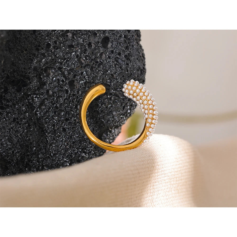 Offener Ring mit Perlen - Gelbgold vergoldet