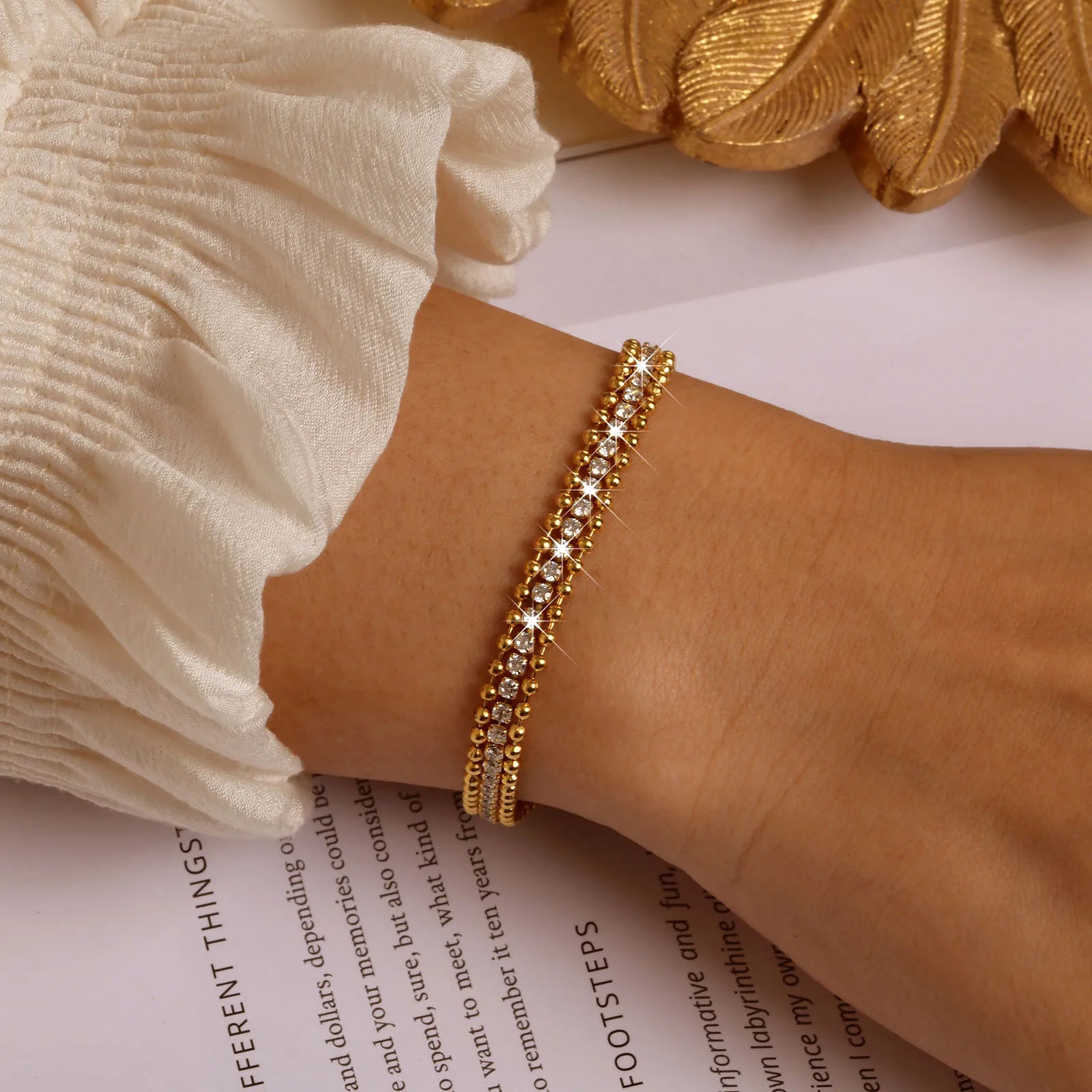 Bullet Armband mit weißen Diamanten für Damen - 18K Gelbgold vergoldet