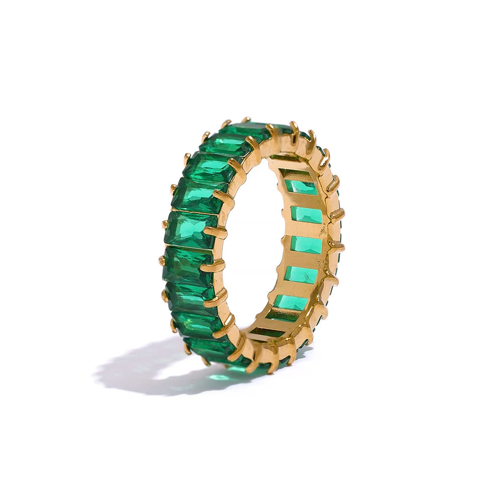 Diamant Ring mit grünen Steinen - Gelbgold vergoldet