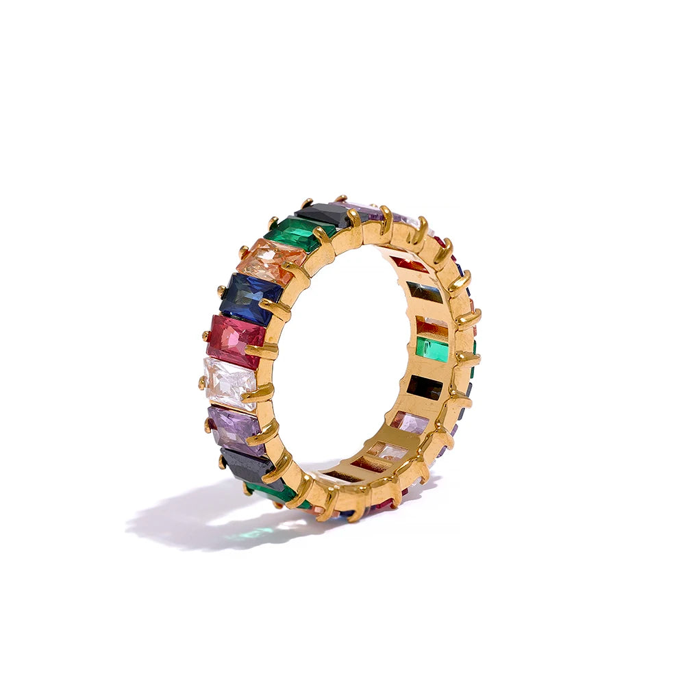 Diamant Ring mit farbigen Steinen - Gelbgold vergoldet