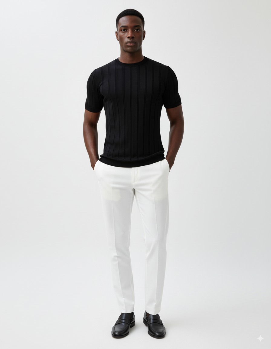 Slim Fit gestreiftes T-Shirt - Schwarz
