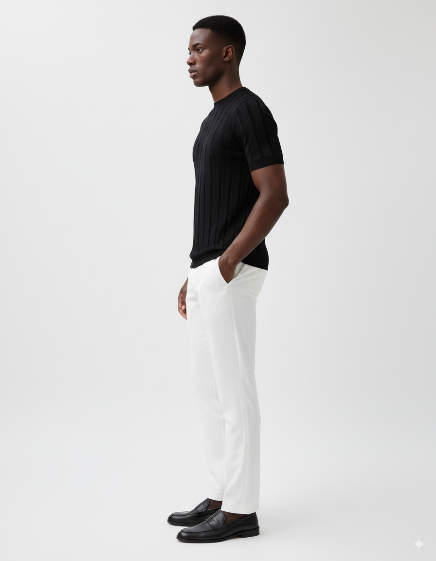 Slim Fit gestreiftes T-Shirt - Schwarz
