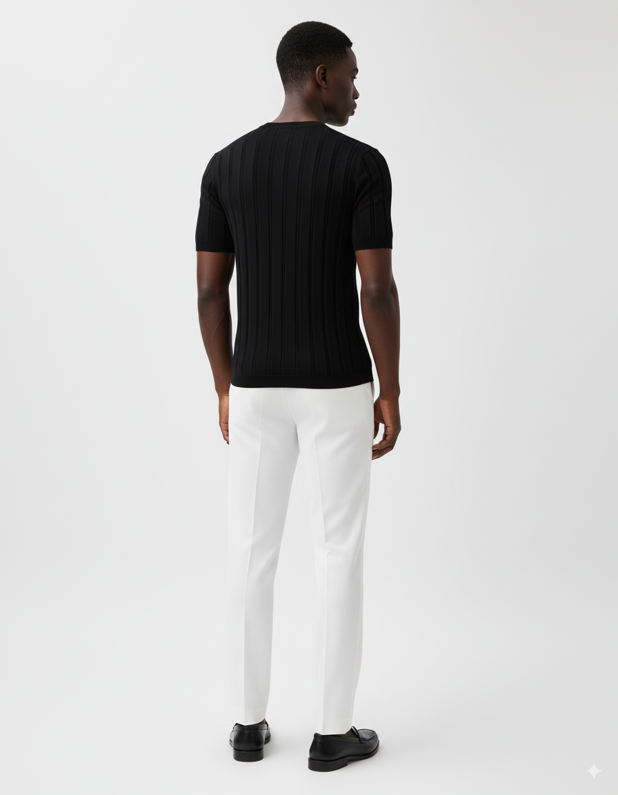 Slim Fit gestreiftes T-Shirt - Schwarz