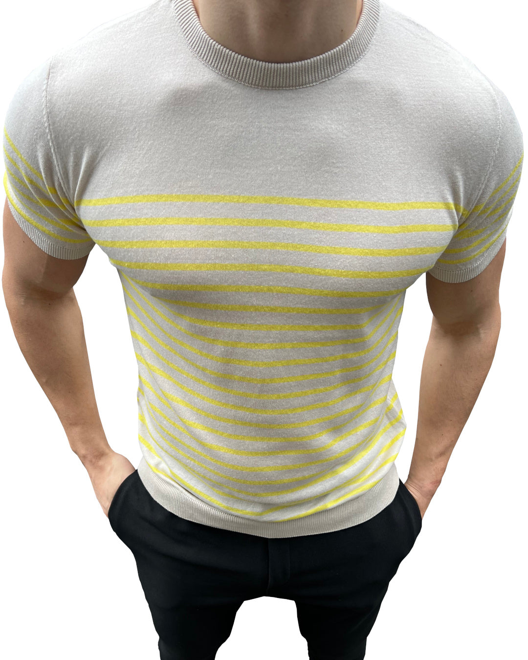 Gestreiftes T-Shirt - Creme/Gelb