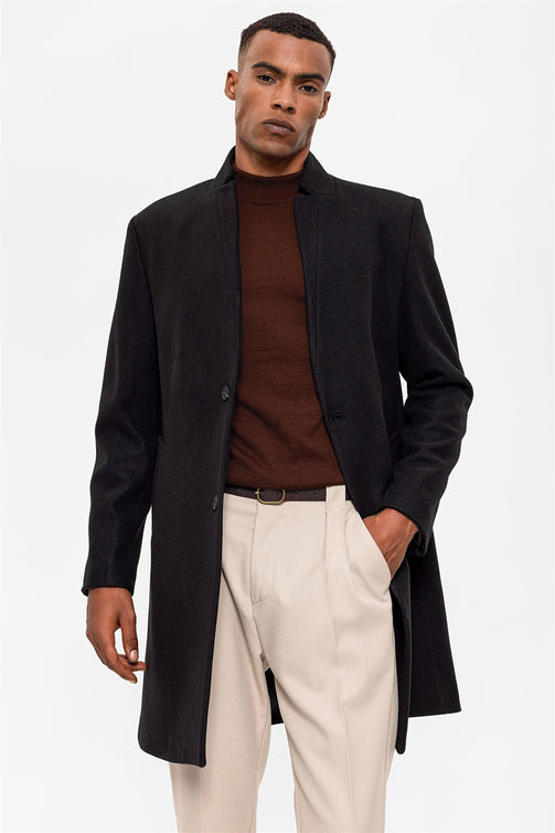 Mantel mit Richterkragen Regular-Fit - Schwarz