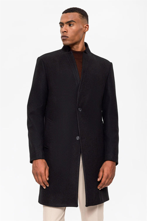 Mantel mit Richterkragen Regular-Fit - Schwarz