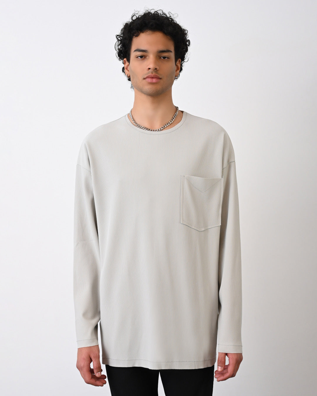 Langarmshirt mit Tasche - Grau