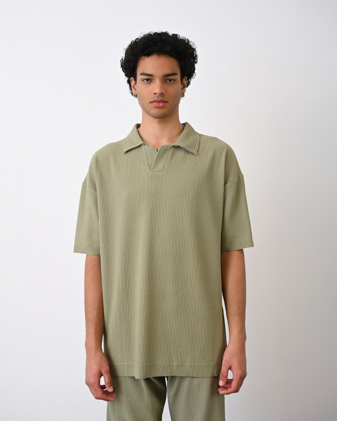 Oversize Cord T-Shirt mit Kragen - Kaki