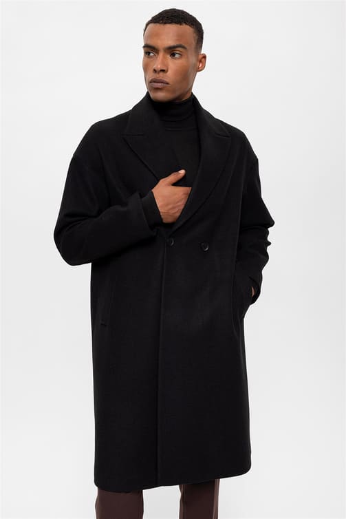 Mantel mit zweireihigen Knöpfen Oversize - Schwarz