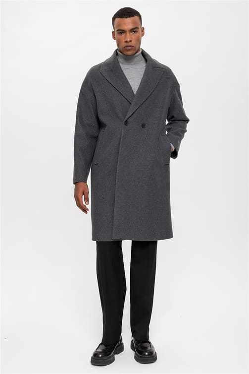 Mantel mit zweireihigen Knöpfen Oversize - Grau