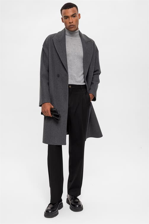 Mantel mit zweireihigen Knöpfen Oversize - Grau