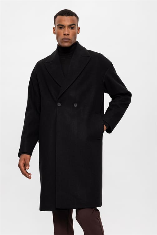 Mantel mit zweireihigen Knöpfen Oversize - Schwarz