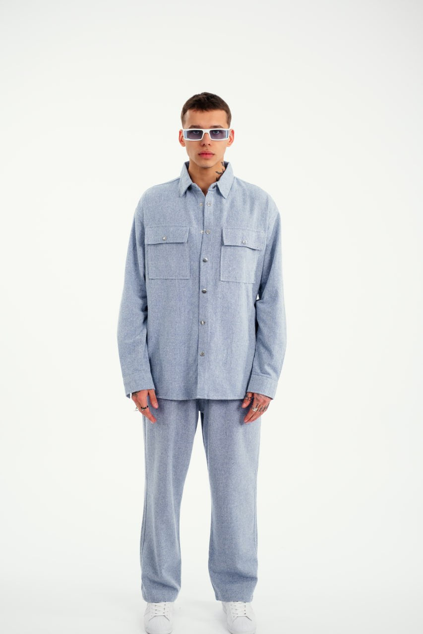 Oversize Hemd mit Brusttaschen - Hellblau