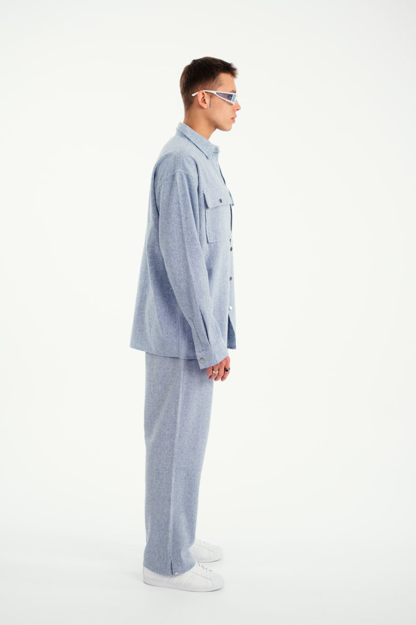 Oversize Hemd mit Brusttaschen - Hellblau